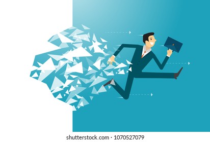 Business illustration concept of businessman breaking the wall. business concept illustration