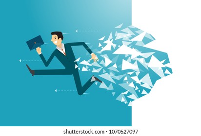 Business illustration concept of businessman breaking the wall. business concept illustration