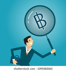 Business illustration concept of businessman looking for opportunity invest bitcoin business. business concept illustration.