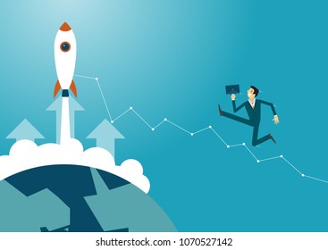 Business illustration concept of businessman is pushing the start. business concept illustration.