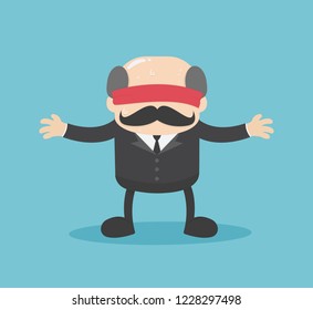 Business illustration concept Businessmen are blindfolded who can not see their future ahead.