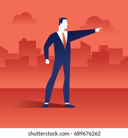 Business illustration concept of a business man explaining ideas/ instruction