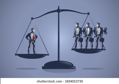 Business Illustration Concept of One Single Smart Motivated Businessman Outweighs Many Incompetence Workers