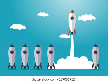 Business illustration concept of startup with space rocket. business concept illustration