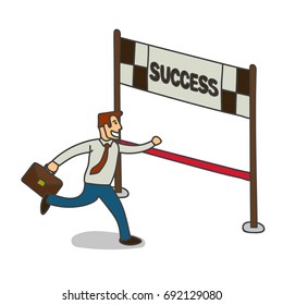 Business illustration concept of success. Running across success line