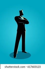 Business illustration of a confident business man standing with folded arms