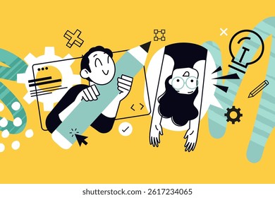 Business illustration of creative idea, web design and development. Vector concept for web banner, social media banner, business presentation, marketing material. 