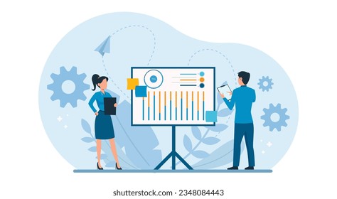 Concepto de diseño de ilustraciones empresariales. Sector de planificación de equipos de marketing empresarial, análisis de informes financieros y datos para aumentar los ingresos 