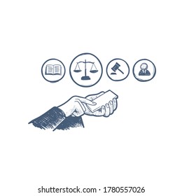 The business illustration. Hands with phones and icons 