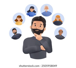 Business illustration of hiring. Character hiring new employees, planning human resources and schedule to increase productivity and quality of work. Workforce management concept. Vector in 3D style