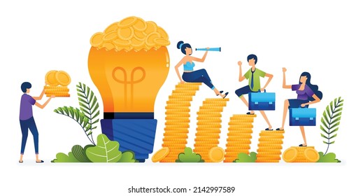 Business illustration of investment ideas to increase profitability and develop more efficient and sustainable businesses and jobs. Landing page, web, website, banner, ads, card, apps, brochure, flyer