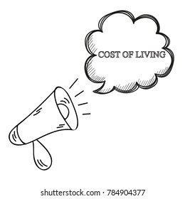 Business illustration. Loudspeaker with the inscription:cost of living