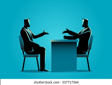 Business illustration of a man being interviewed by recruiter. Negotiate, candidate business concept