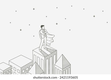 Business illustration, a man stand in top of city building, goal achievement vector illustration