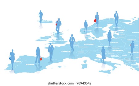 Business illustration with map of Europe