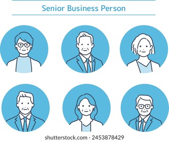 Business illustration material set of senior men and women wearing suits