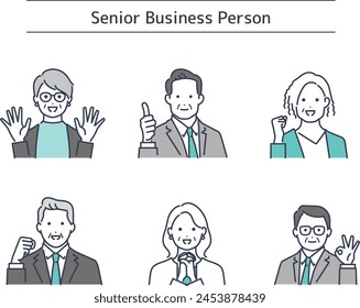 Business illustration material set of senior men and women wearing suits