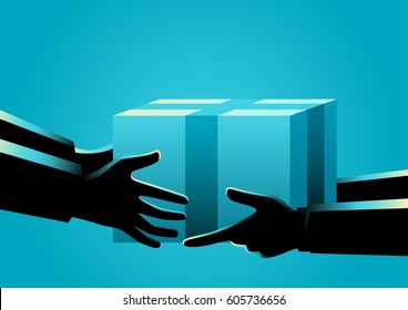 Business Illustration of men hand delivering and receiving package