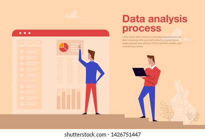 Business Illustration, Office Workers Vector Illustration Data Analysis Process
