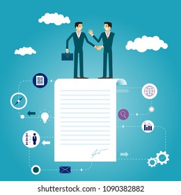 Business illustration people standing on a signed contract. business concept illustration.