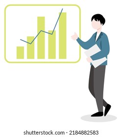 Business illustration of a person explaining with a graph