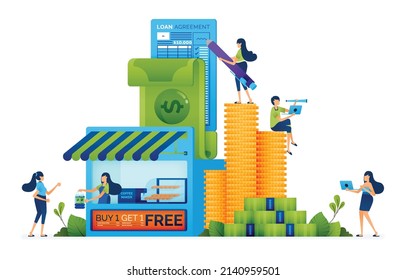 Business illustration of Provide financial guarantees and capital loan protection for local SMEs to support more equitable economy. Landing page, web, website, banner, ads, card, apps, brochure, flyer