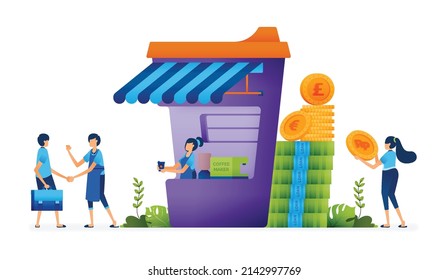 Business illustration of Provide loans to support the economic sustainability of MSMEs to survive and contribute in local area. Landing page, web, website, banner, ads, card, apps, brochure, flyer