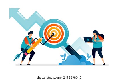 Business illustration of search and determine targets and aims to increase performance and progress. Can be used for seamless office template, homepage, landing page, proster ads