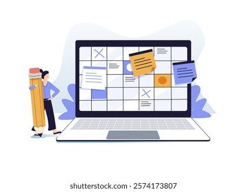 Business illustration set. Characters hiring new employees, planning human resources and schedule to increase productivity and quality of work. Workforce management concept. Vector illustration.