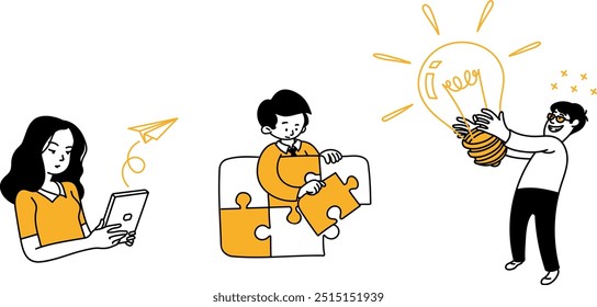 Business illustration set. Symbolic character expressions describing the business world. Hand drawn style, vector illustrations.