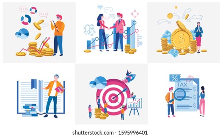 Business illustration.  TAX form, Business people communication, shaking hand to partner, Invest strategy, mutual fund income increase, statistic report, Vector illustration, Effective Courses. Leader