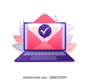 Business illustration. Text message. Corporate document. Business concept. Flat envelope approved letter people for concept design.