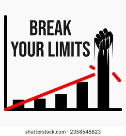 Business illustration that breaks boundaries because of high effort and enthusiasm.  Slogan says "Break your limits"