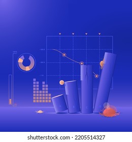 Business illustration, the theme of the collapse of the stock market, the rapid fall and depreciation of invested funds. Infographics decline in growth. Banner, poster, flyer.