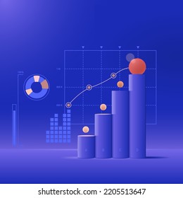 Business illustration, the theme of the growth of the stock market, the increase in income, the successful future of invested funds. Growth infographic. Banner, poster, flyer.