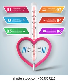 Business illustration of a thermometer.Heart,  Health and temperature. Vector,eps 10