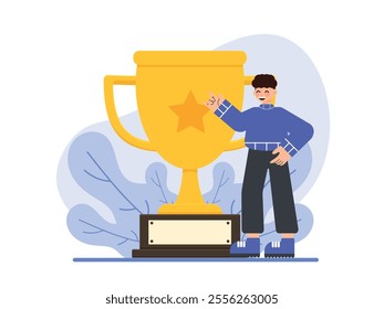 Business Illustration, Trophy for Achievement, Flat Vector Illustration.