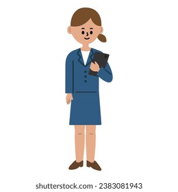 Business illustration of a woman in a suit standing with a tablet full bod