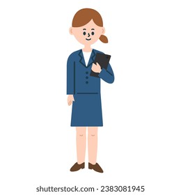 Business illustration of a woman in a suit standing with a tablet full bod