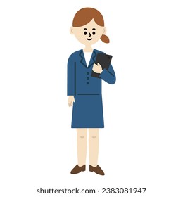 Business illustration of a woman in a suit standing with a tablet full bod