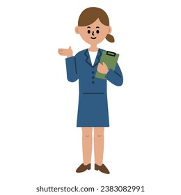 Business illustration of a woman in a suit standing with a clipboard  full body