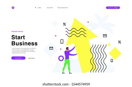 Business illustrations with ux/ui icons. Human make professional work and develop trade talent. Learning managers. Good ideas with full color design in awesome style. Vector isolated illustration.
