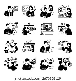 Unternehmensillustrationen sind Vektorgrafiken, die Unternehmenskonzepte, Teamarbeit, Finanzen und Strategie darstellen und sich ideal für Präsentationen, Marketing und digitale Medien eignen.
