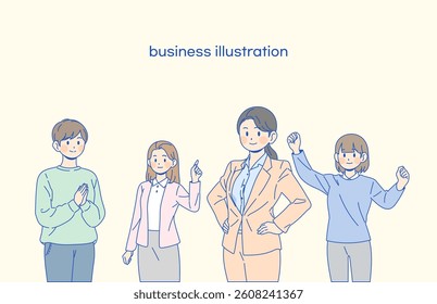 Business illustrations, business women are making confident gestures.