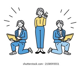 Business illustrations of workers.Friends, seniors, colleagues, juniors, work, motivation, motivation, hard work, support, ambition.	
