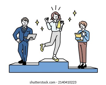 Business Illustration.Sales Performance, Sales Performance, Joy, First Place, Results, Performance, Effort, Excellence.