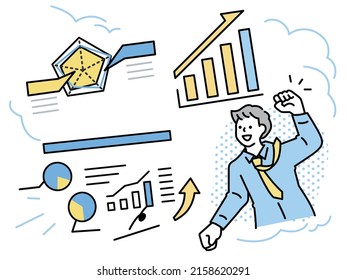 Business Illustration.Sales Performance, Sales Performance, Joy, First Place, Results, Performance, Effort, Excellence.