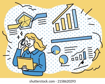 Business Illustration.Sales Performance, Sales Performance, Joy, First Place, Results, Performance, Effort, Excellence.