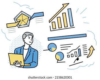 Business Illustration.Sales Performance, Sales Performance, Joy, First Place, Results, Performance, Effort, Excellence.