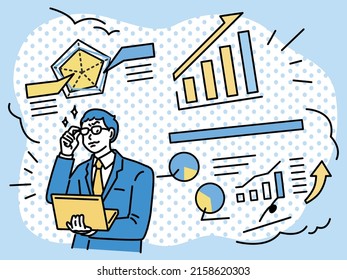 Business Illustration.Sales performance, sales performance, joy, first place, results, performance, effort, excellence.